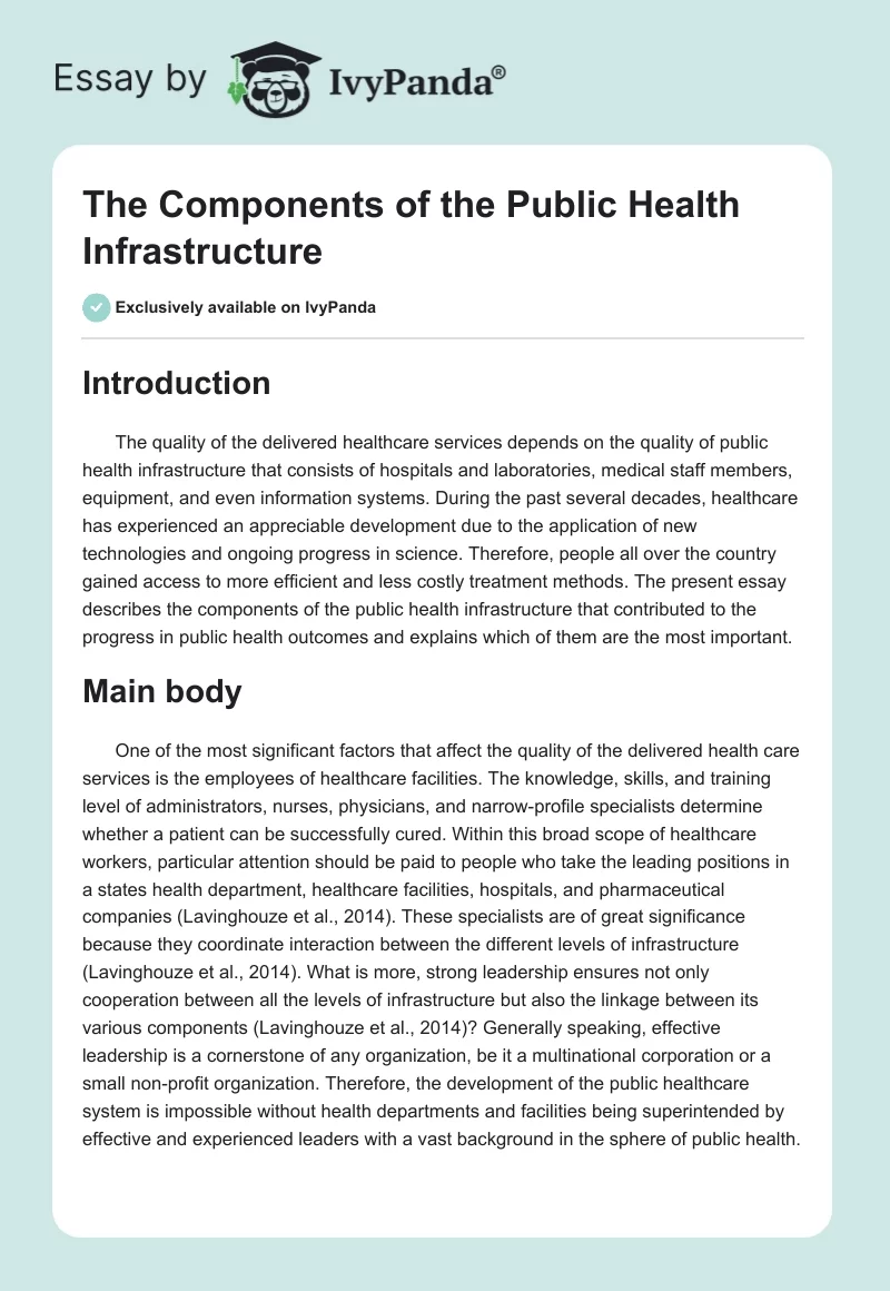 The Components of the Public Health Infrastructure. Page 1