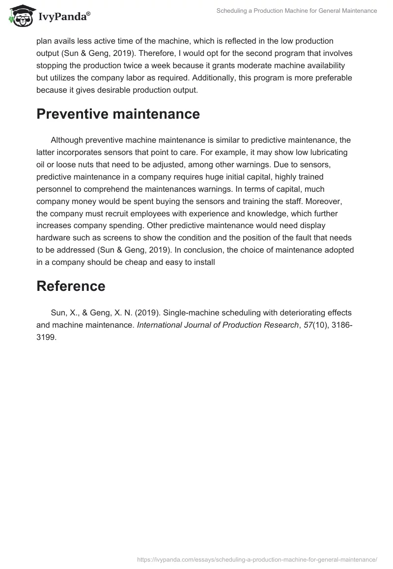 Scheduling a Production Machine for General Maintenance. Page 2