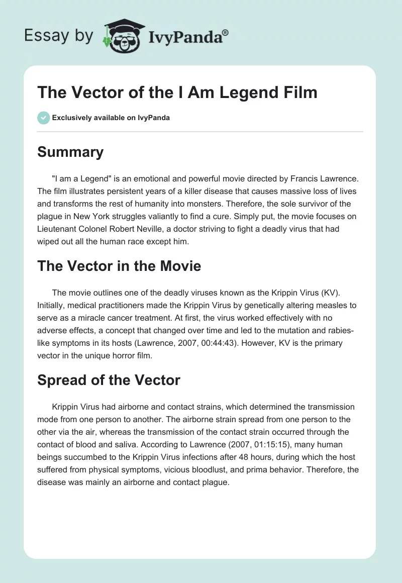 The Vector of the I Am Legend Film. Page 1