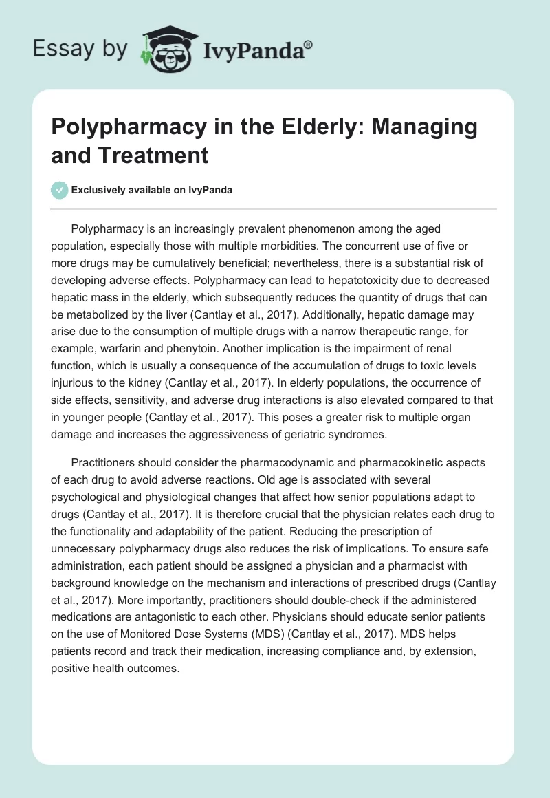 Polypharmacy in the Elderly: Managing and Treatment. Page 1