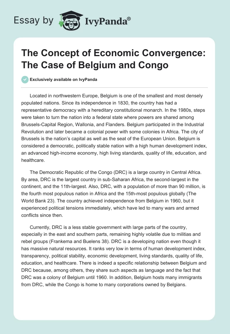 The Concept of Economic Convergence: The Case of Belgium and Congo. Page 1