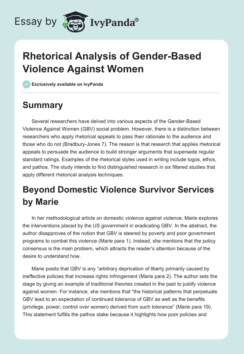 Rhetorical Analysis of Gender-Based Violence Against Women. Page 1