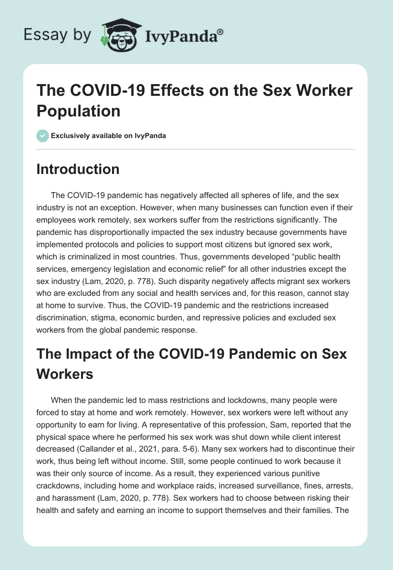 The COVID-19 Effects on the Sex Worker Population. Page 1
