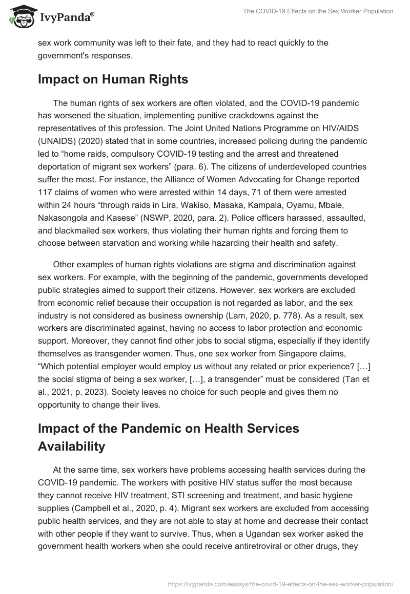 The COVID-19 Effects on the Sex Worker Population. Page 2