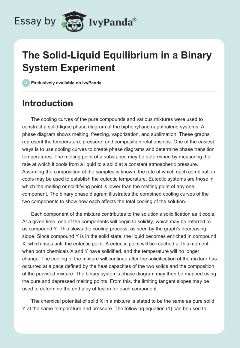 The Solid-Liquid Equilibrium in a Binary System Experiment. Page 1