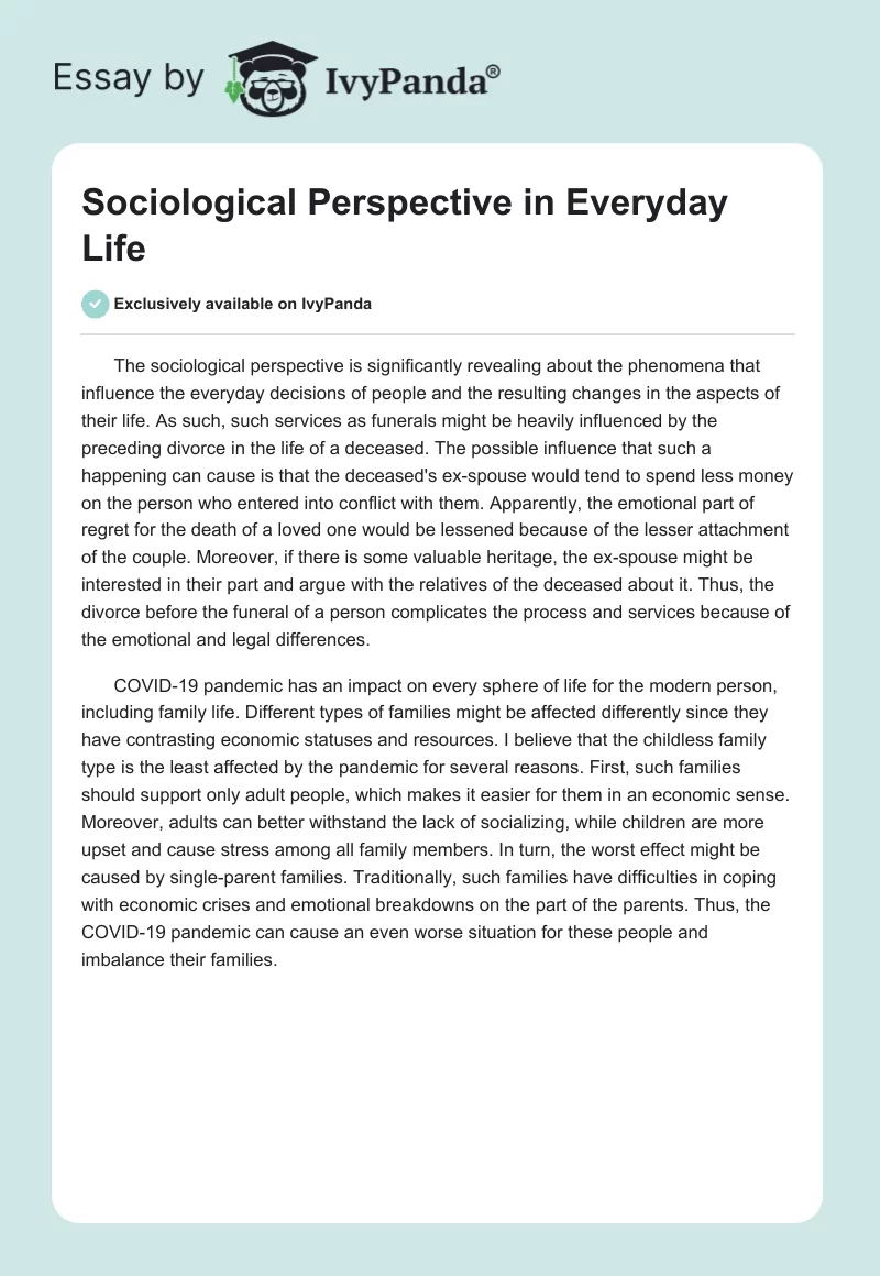 Sociological Perspective in Everyday Life. Page 1