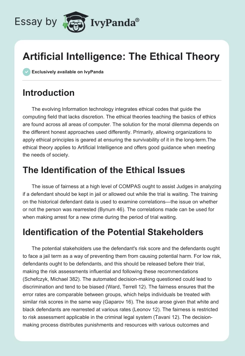 Artificial Intelligence: The Ethical Theory. Page 1