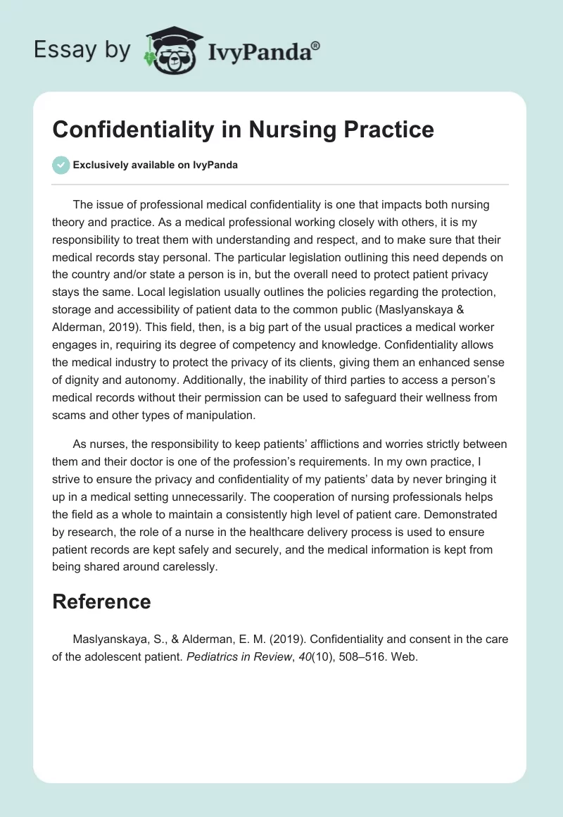 Confidentiality in Nursing Practice. Page 1