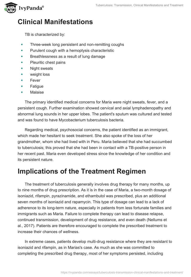 Tuberculosis: Transmission, Clinical Manifestations and Treatment. Page 2