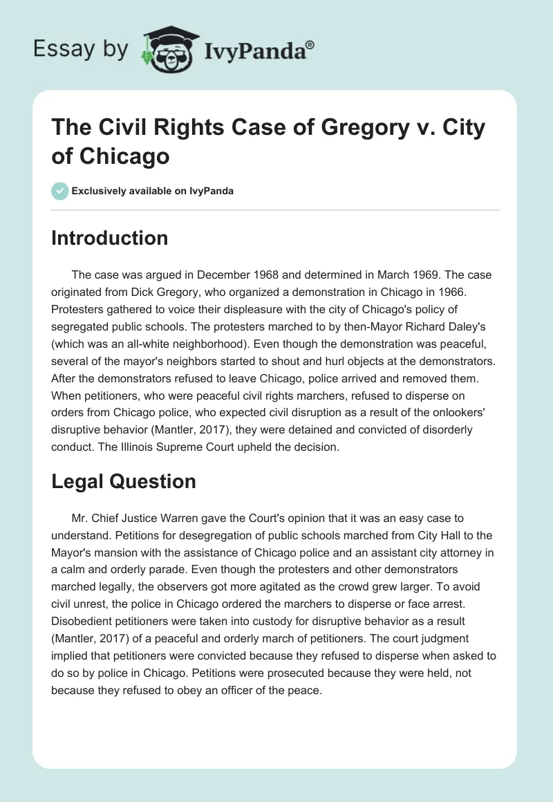 The Civil Rights Case of Gregory v. City of Chicago. Page 1