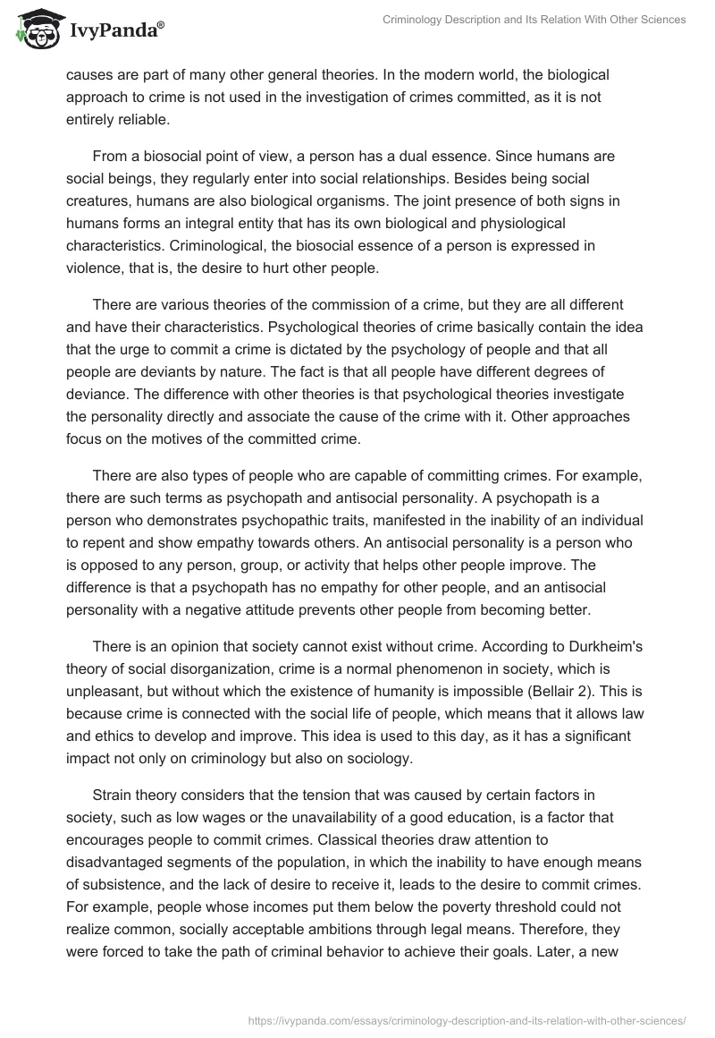 Criminology Description and Its Relation With Other Sciences. Page 2