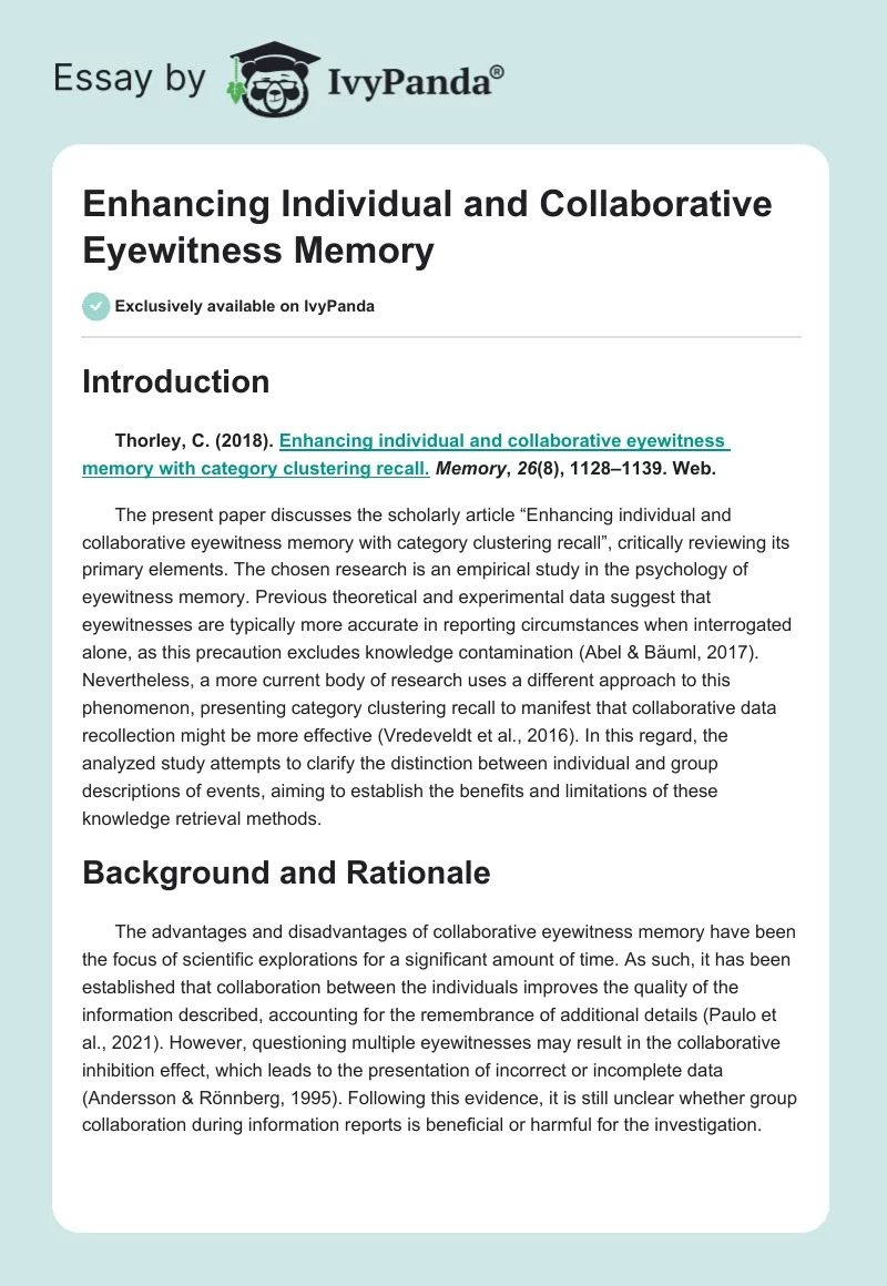 Enhancing Individual and Collaborative Eyewitness Memory. Page 1