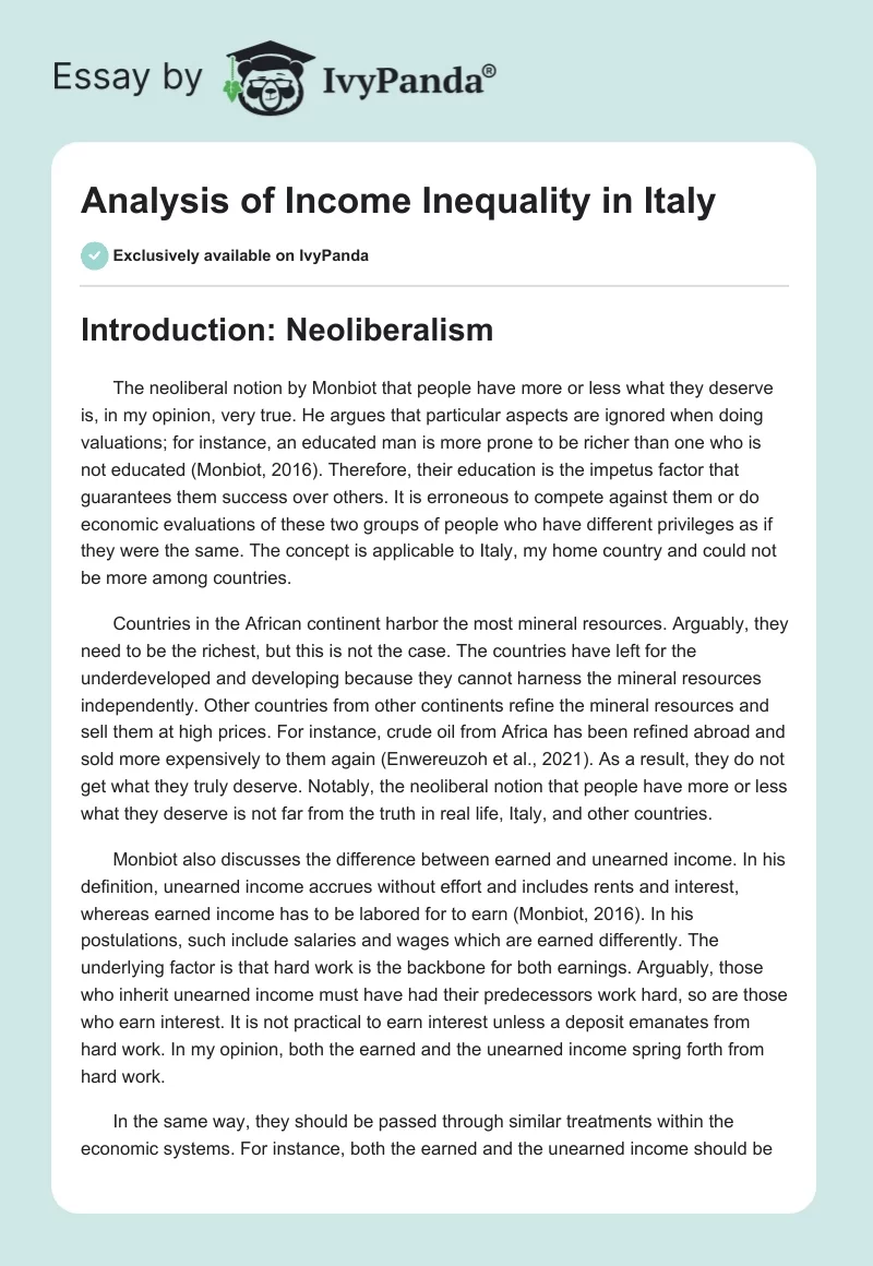 Analysis of Income Inequality in Italy. Page 1
