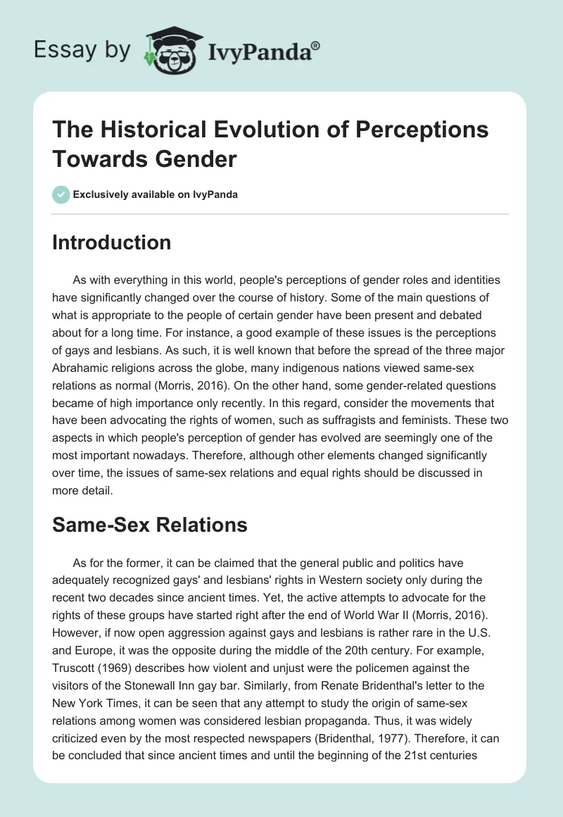 The Historical Evolution of Perceptions Towards Gender. Page 1