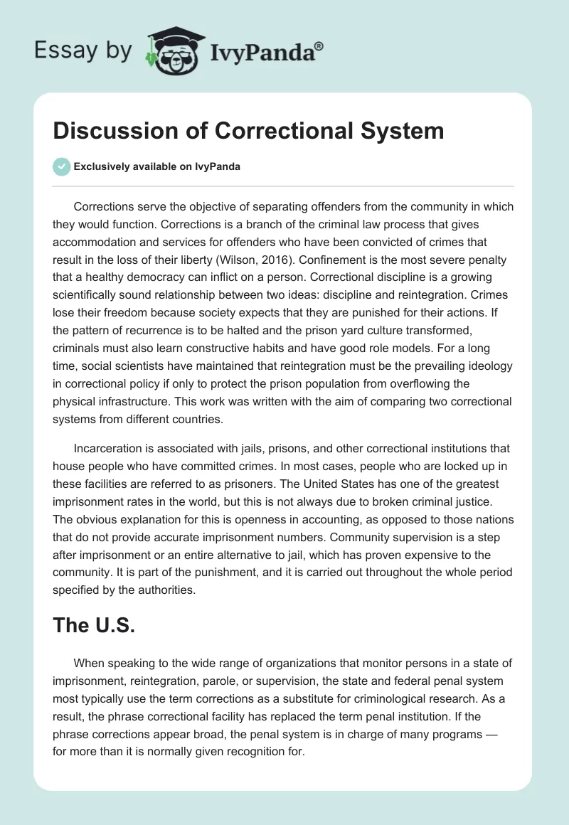 Discussion of Correctional System. Page 1