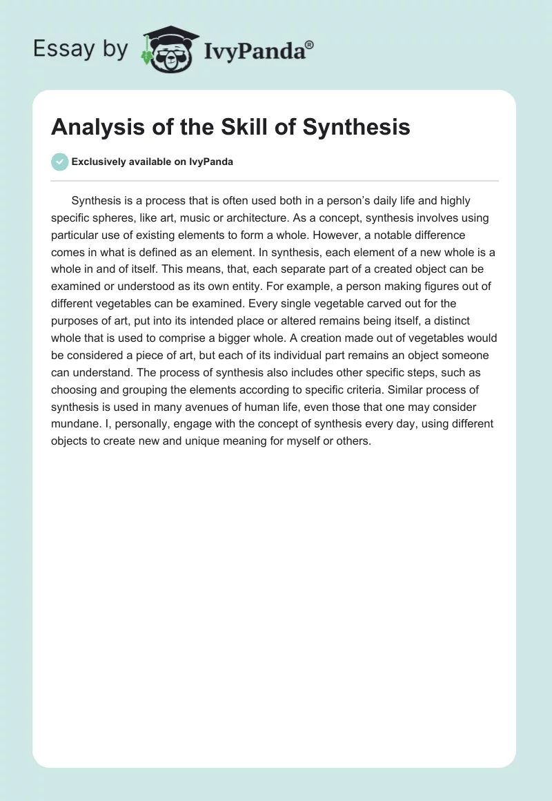 Analysis of the Skill of Synthesis. Page 1