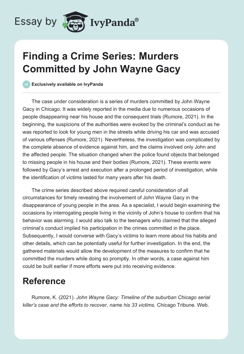 Finding a Crime Series: Murders Committed by John Wayne Gacy. Page 1