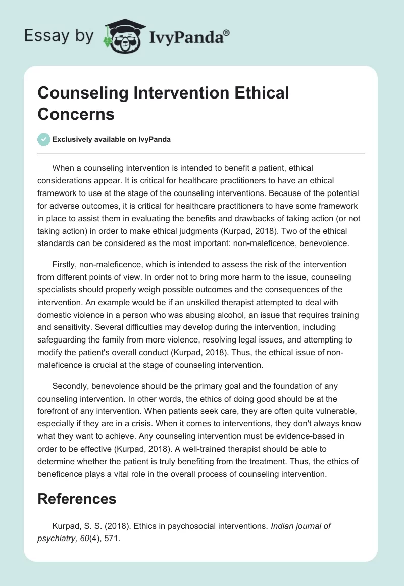 Counseling Intervention Ethical Concerns. Page 1