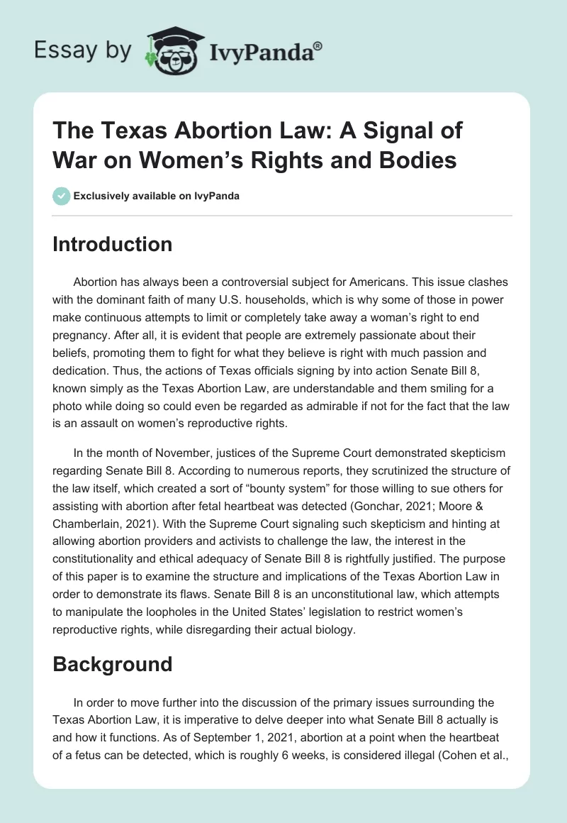 The Texas Abortion Law: A Signal of War on Women’s Rights and Bodies. Page 1