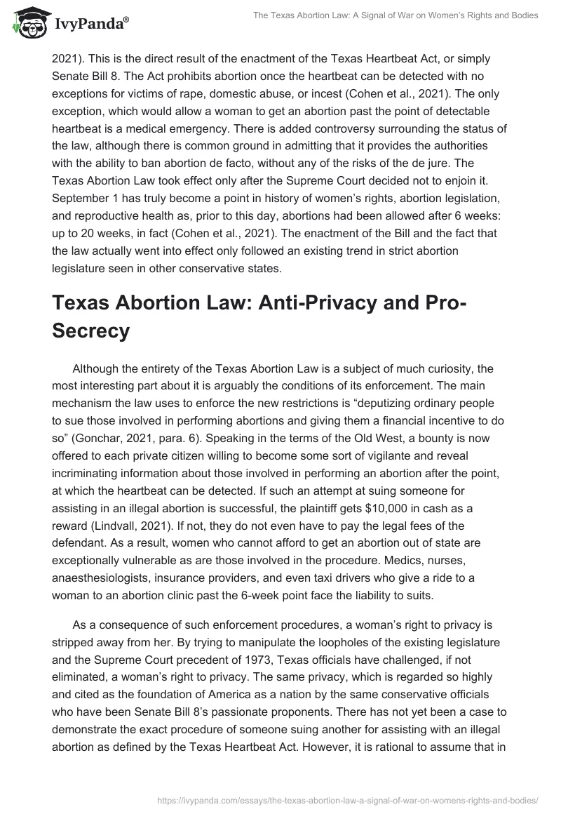 The Texas Abortion Law: A Signal of War on Women’s Rights and Bodies. Page 2