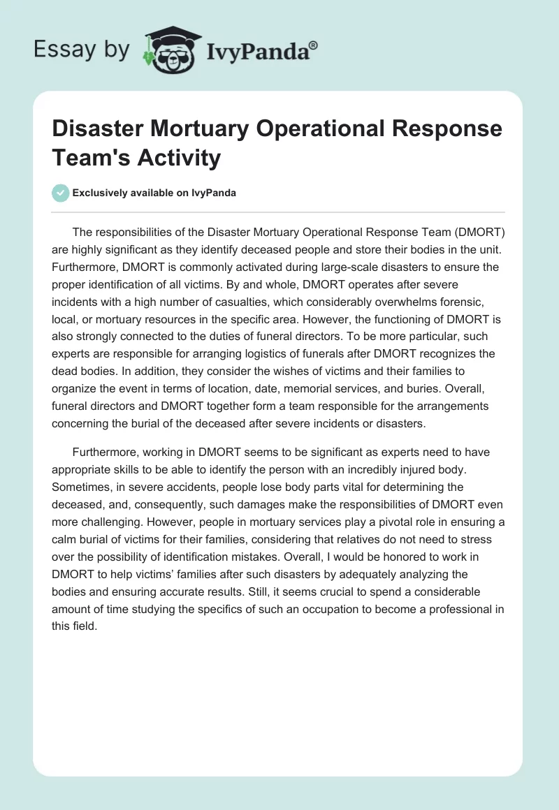 Disaster Mortuary Operational Response Team's Activity. Page 1