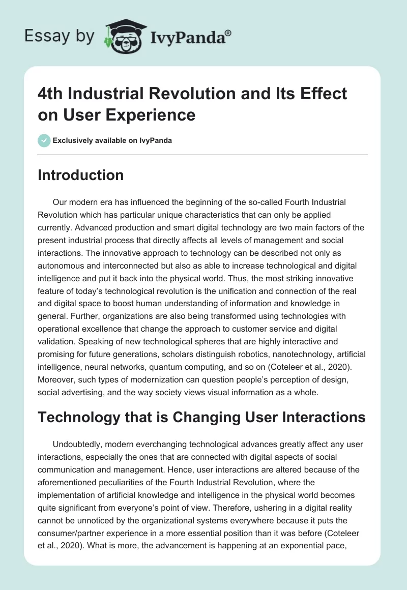 4th Industrial Revolution and Its Effect on User Experience. Page 1