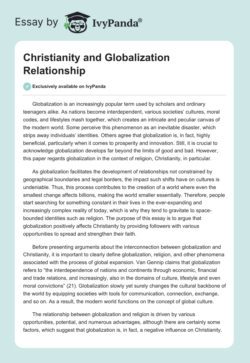 Christianity and Globalization - Relationship. Page 1