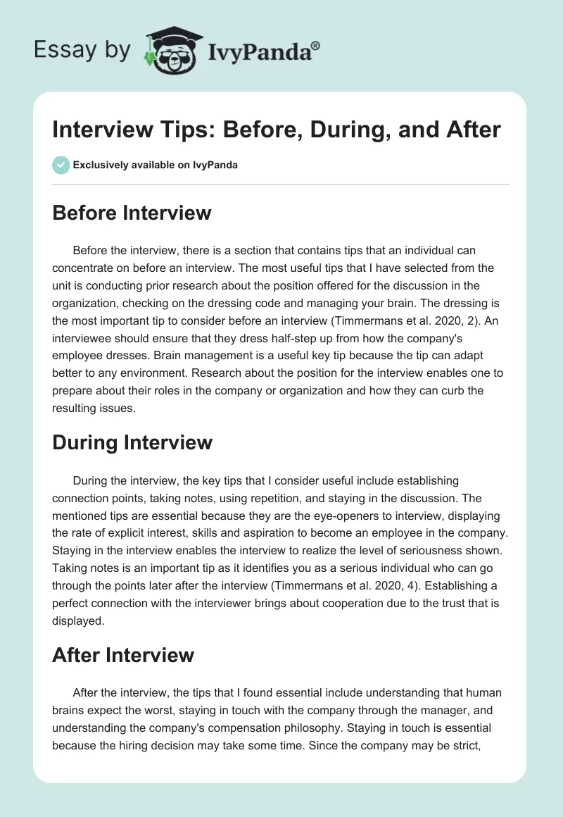 Interview Tips: Before, During, and After. Page 1