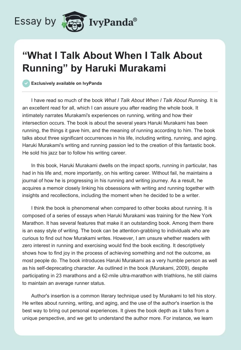 “What I Talk About When I Talk About Running” by Haruki Murakami. Page 1