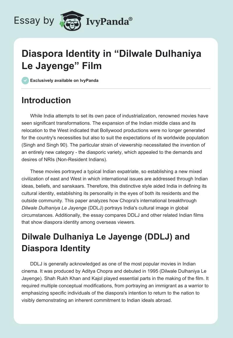 Diaspora Identity in “Dilwale Dulhaniya Le Jayenge” Film. Page 1