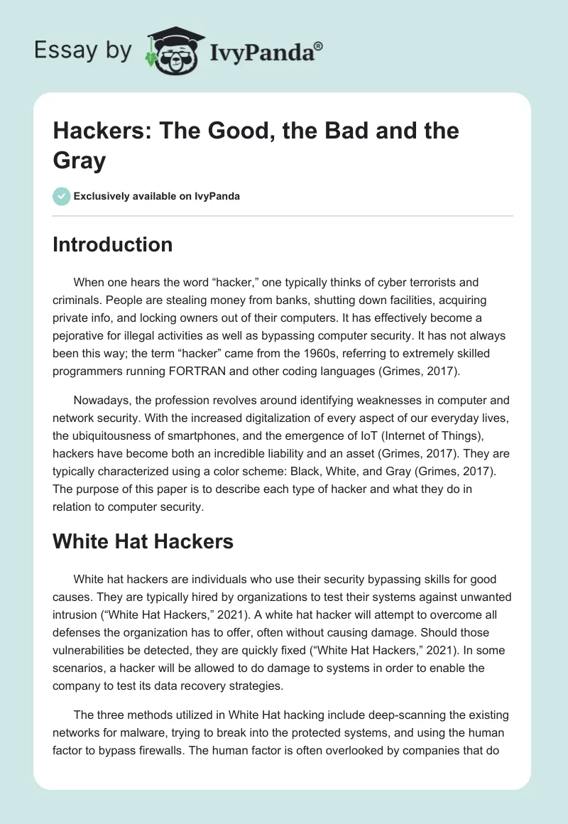 Hackers: The Good, the Bad and the Gray. Page 1