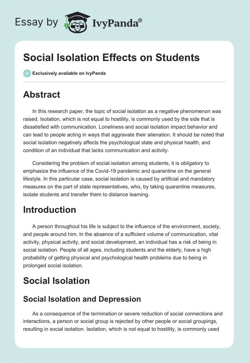 Social Isolation Effects on Students. Page 1