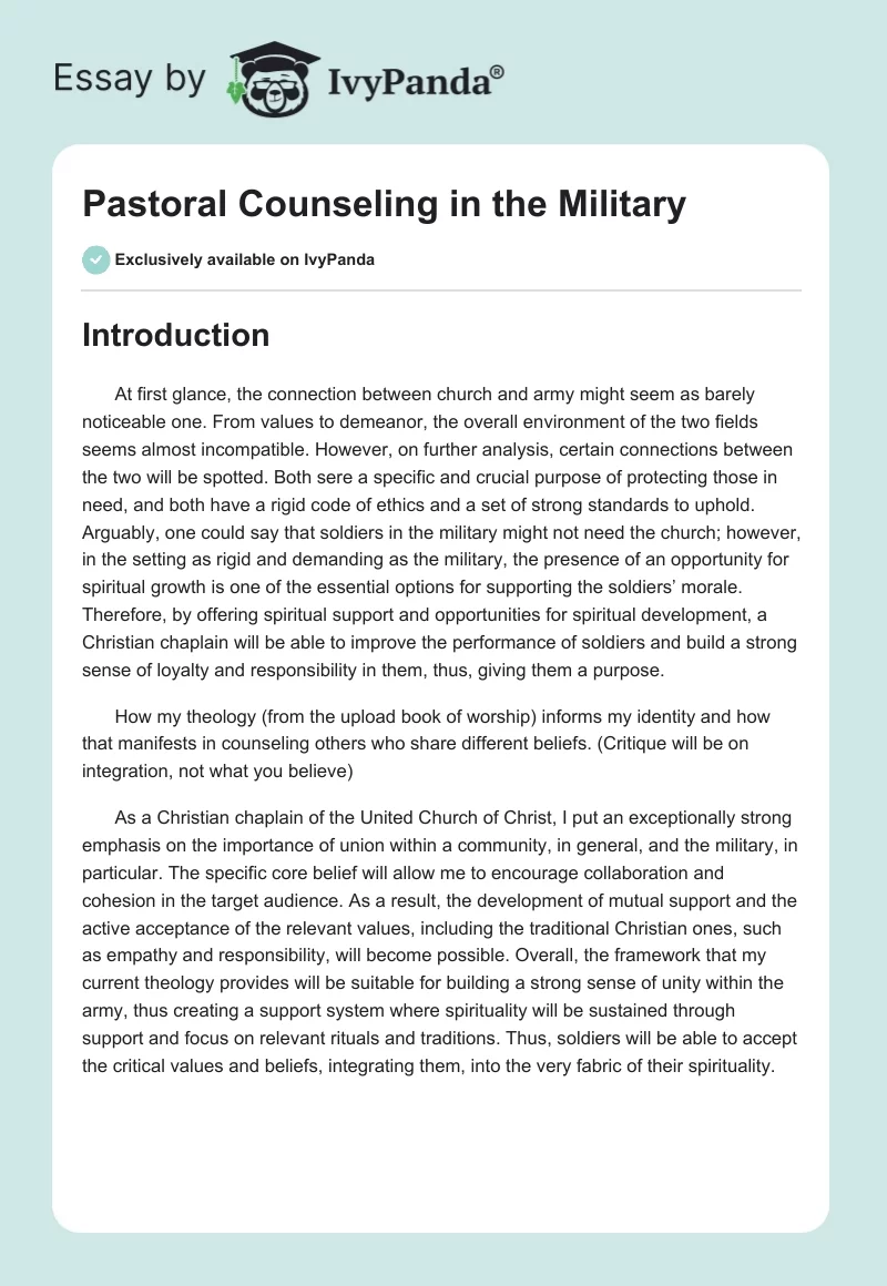 Pastoral Counseling in the Military. Page 1