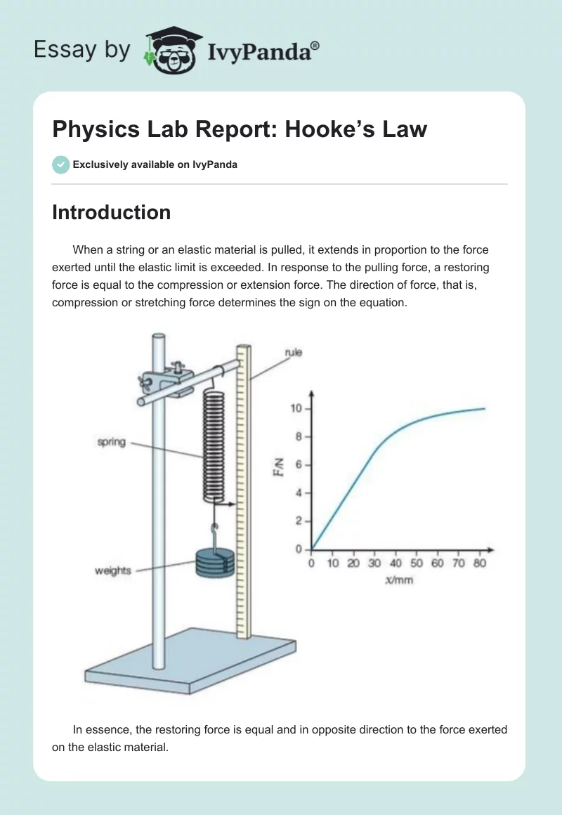 Physics Lab Report: Hooke’s Law. Page 1