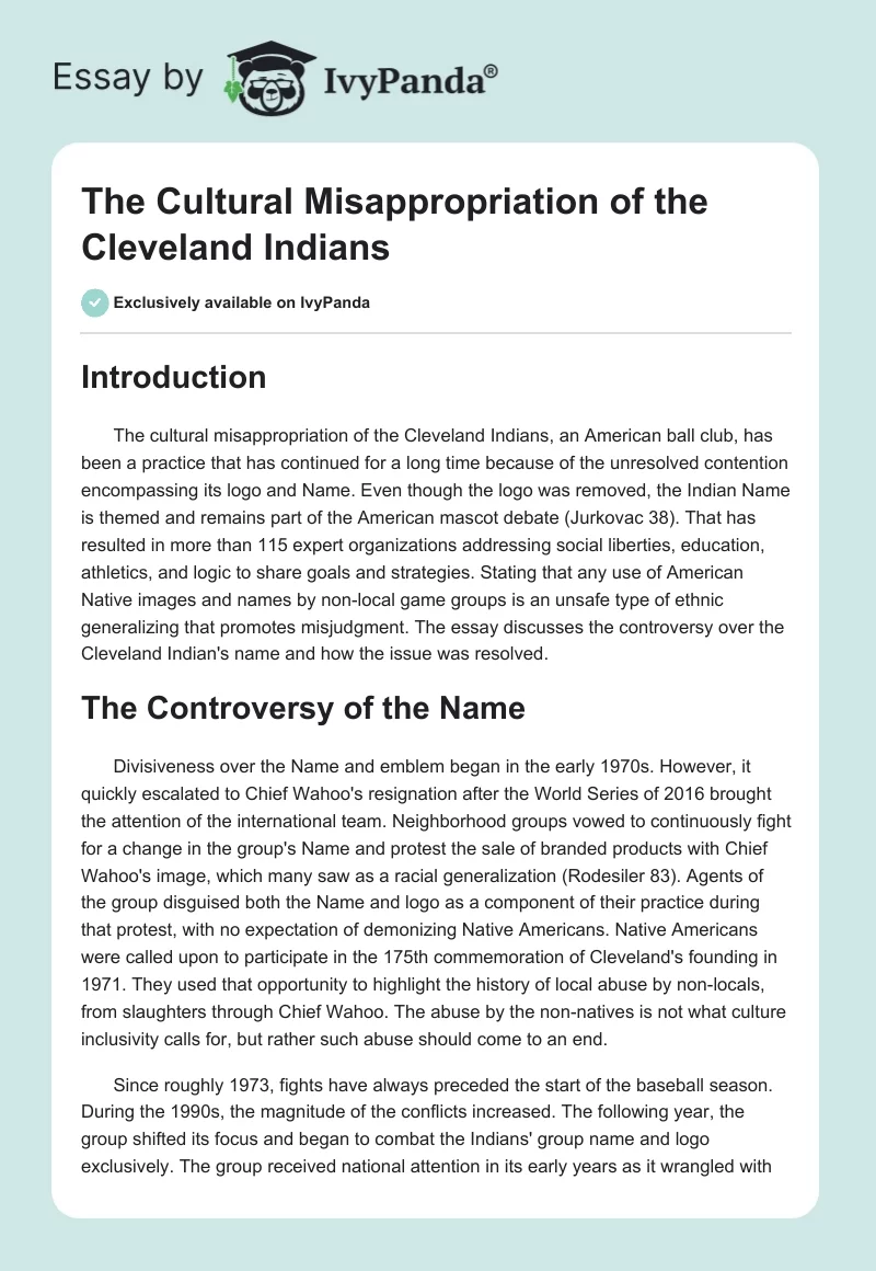 The Cultural Misappropriation of the Cleveland Indians. Page 1