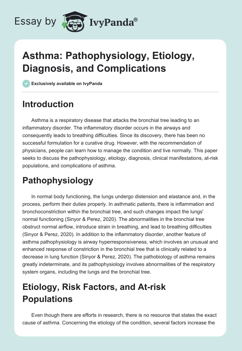 Asthma: Pathophysiology, Etiology, Diagnosis, and Complications. Page 1