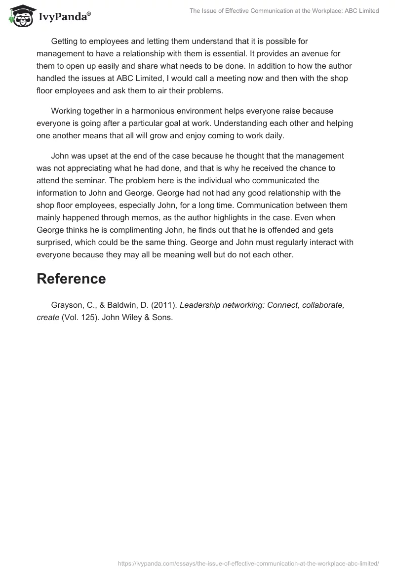 The Issue of Effective Communication at the Workplace: ABC Limited. Page 2