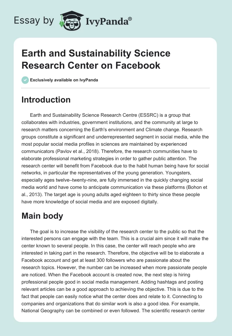 Earth and Sustainability Science Research Center on Facebook. Page 1
