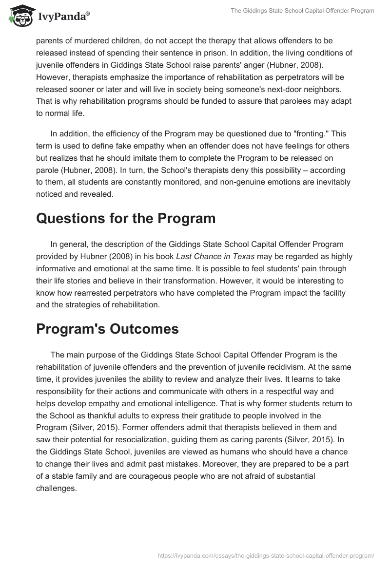 The Giddings State School Capital Offender Program. Page 4
