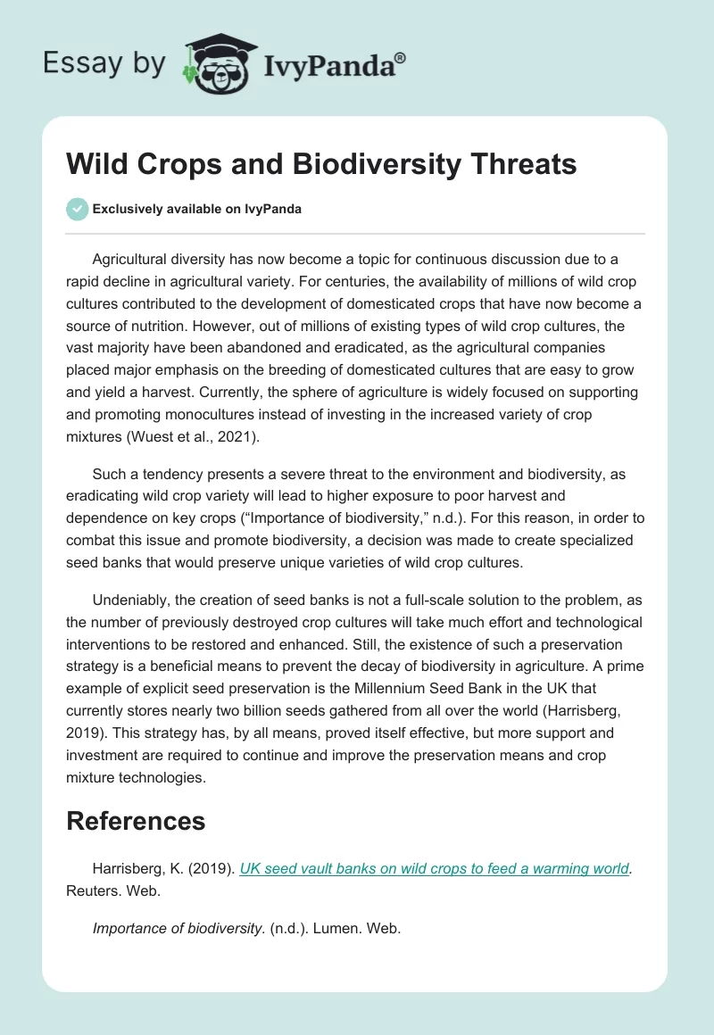 Wild Crops and Biodiversity Threats. Page 1