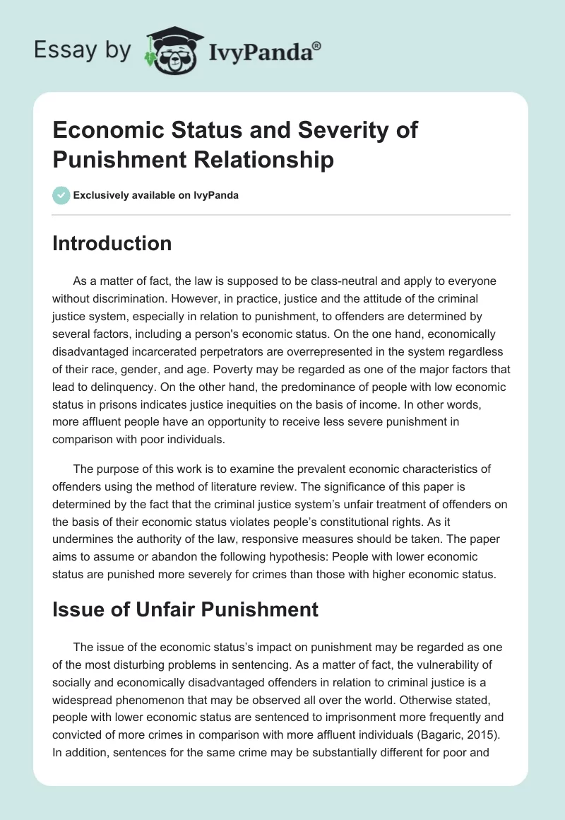 Economic Status and Severity of Punishment Relationship. Page 1