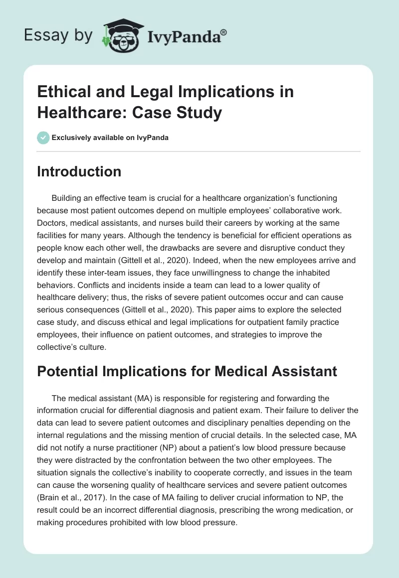 Ethical and Legal Implications in Healthcare: Case Study. Page 1