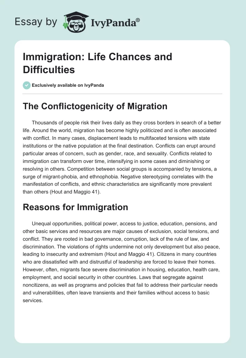 Immigration: Life Chances and Difficulties. Page 1