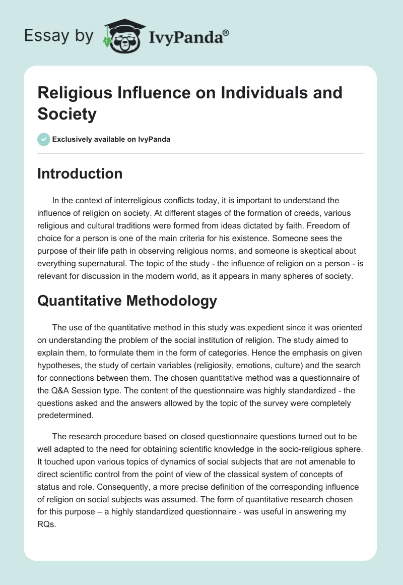 Religious Influence on Individuals and Society. Page 1