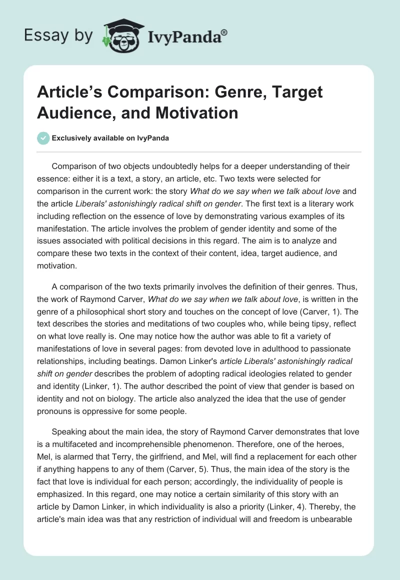 Article’s Comparison: Genre, Target Audience, and Motivation. Page 1