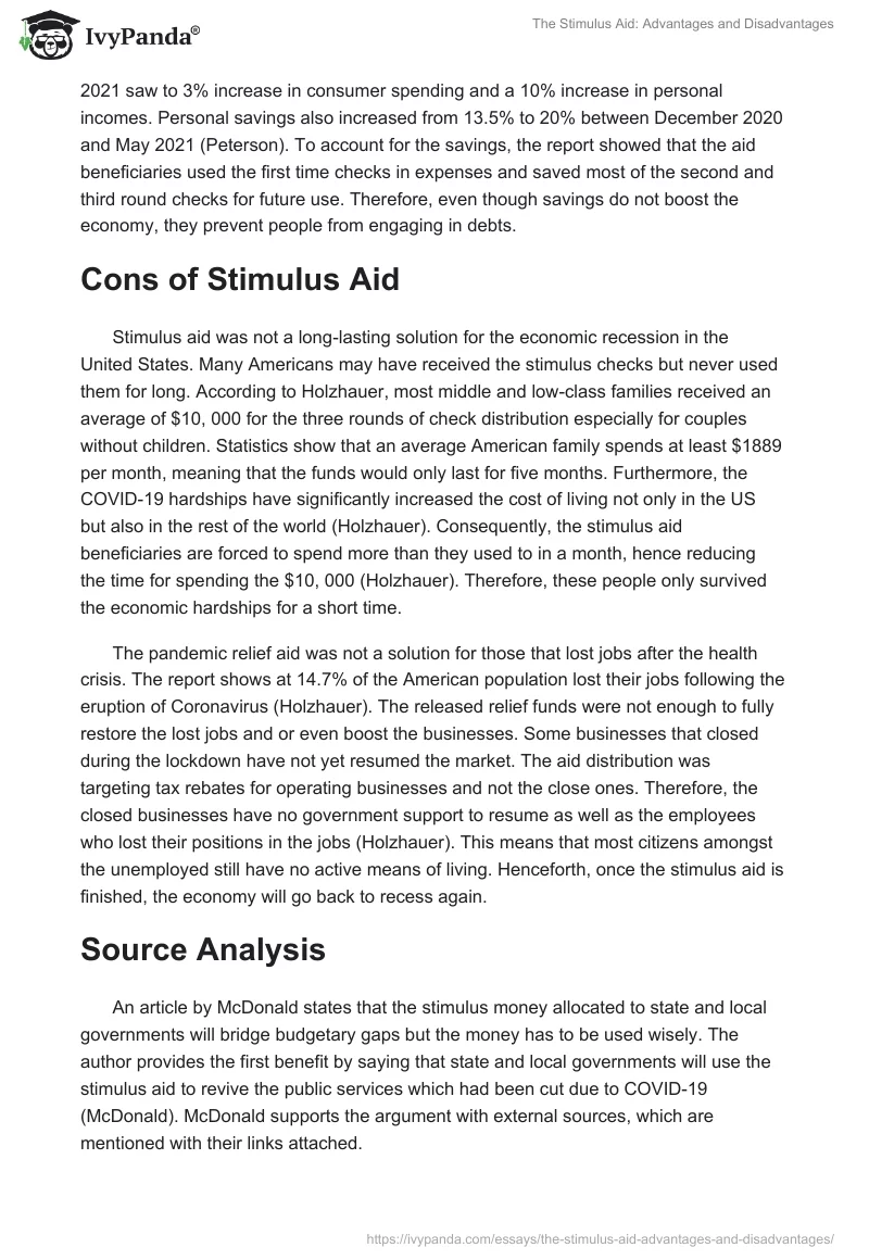 The Stimulus Aid: Advantages and Disadvantages. Page 2