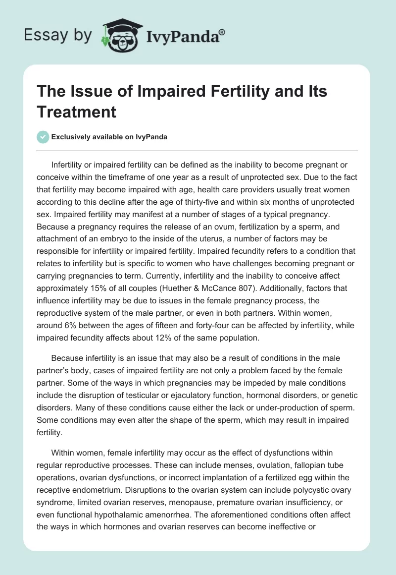 The Issue of Impaired Fertility and Its Treatment. Page 1
