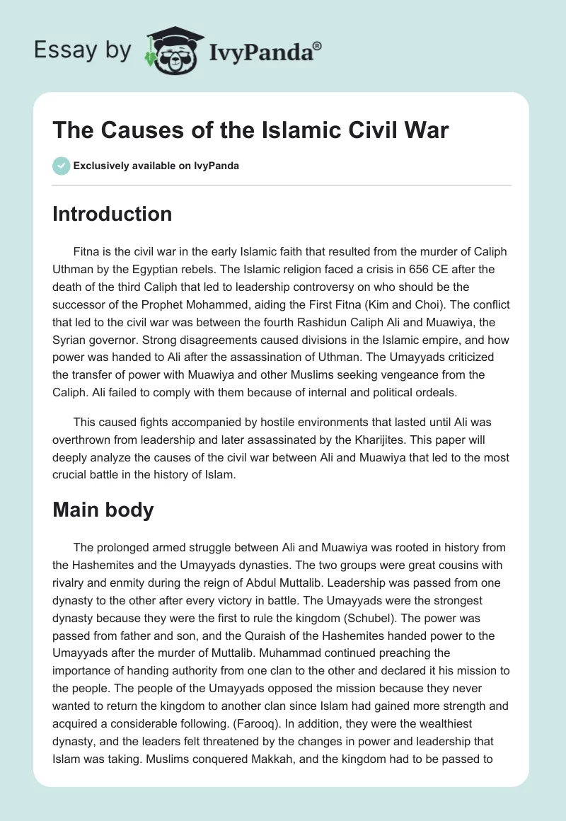 The Causes of the Islamic Civil War. Page 1