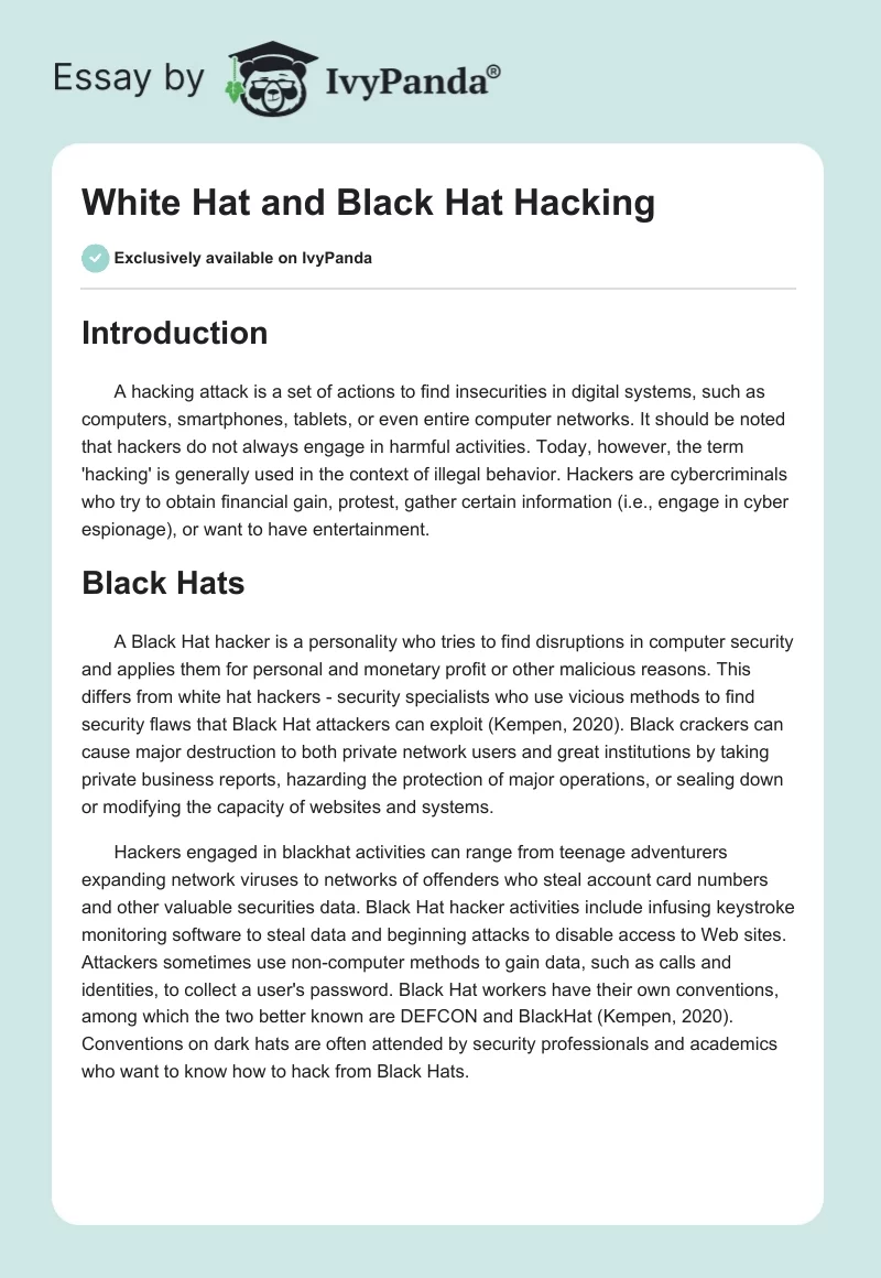 White Hat and Black Hat Hacking. Page 1