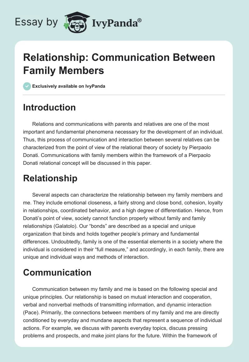 Relationship: Communication Between Family Members. Page 1